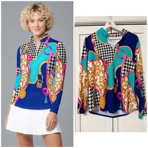 Famazee Women’s Large Golf Caress Long Sleeve Zip Mock Top Equestrian UV50+